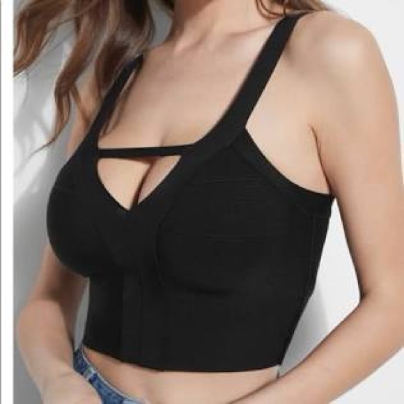 Guess Tops - GUESS Black Mirage Ottoman Bandage Crop Tank Top Womens Y2K XS Sexy Stretch Span